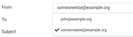 Selecting another identity in Roundcube